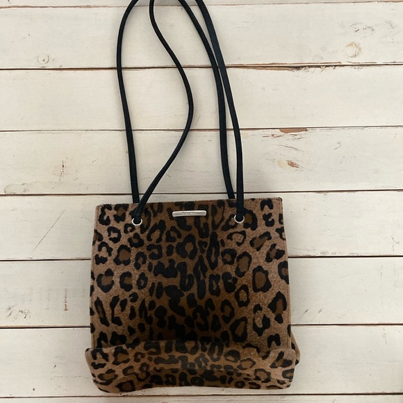 Handbags - Brown and Black Leopard Print Tote with Structured Design
